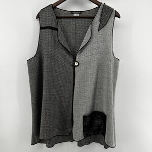 Anna Polan Vest Womens Medium Mixed Media Herringbone Lightweight Black Gray Red